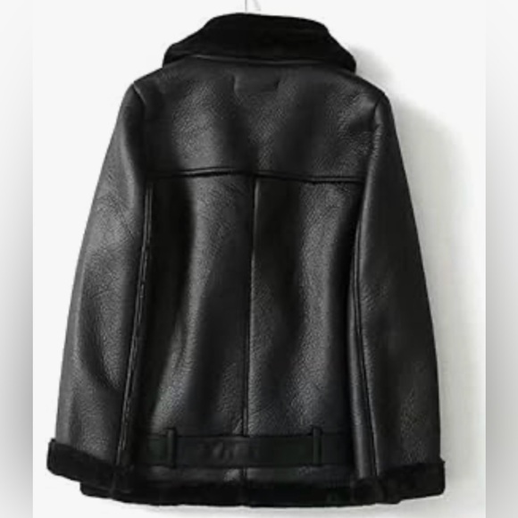 Women's Faux Shearing Moto Jacket Thick Lined Parka Winter Coat Leather Large - Picture 11 of 12